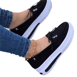Kvinna wedge plattform sneakers Tie-up Slip-on platta skor för daglig casual Black 40