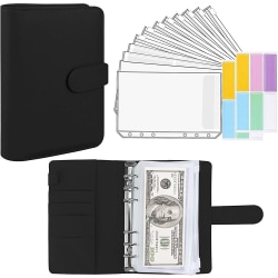 A6 PU Läder Notebook Pärm Cash Budget Planner, Svart