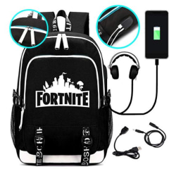 Fortnite-reppu - Vedenpitävä koululaukku USB- ja kuulokeliitännällä Black