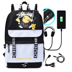 Pokemon-reppu vedenpitävä koululaukku, jossa USB ja kuulokeliitäntä