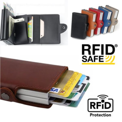 Dobbelt Anti-Theft Wallet RFID-NFC Sikker POP UP-kortholder Brown Coffee Brun