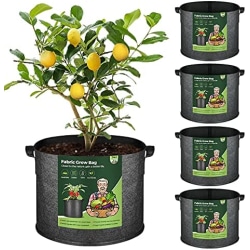 10 gallon växtpåsar med handtag 5-pack, tygkrukor Grow Bag 10 gallon