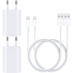 (2x) iPhone Laddare 5/6/7/8/X/11/12 PRO MAX + Lightning Kabel (2-PACK) 1 meter