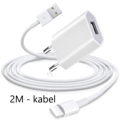 iPhone Laddare 5/6/7/8/X/11/12 +Lightning Kabel (2m Extra Lång)