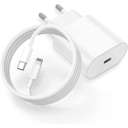 (2st) iPhone laddare Apple 12/13/14 USB-C strömadapter 20W + 2m Kabel