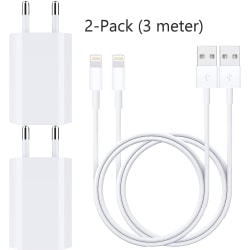 (2st) iPhone EXTRA Lång Väggladdare och Lightning kabel 3m (2-PACK) 3 meter