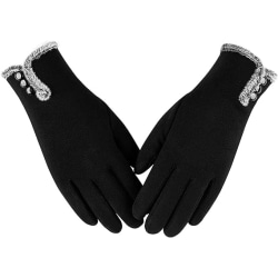 Varma vinterhandskar för kvinnor med känslig pekskärm SMS Fingers Fleecefodrade vindtäta handskar (svarta)