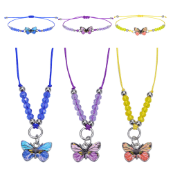 Färgade pärlor med fjärilar, halsband och armband 3 set