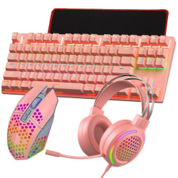 T500 Mekaniskt lysande tangentbord Mus Headset-högtalarset pink 4pcs/set