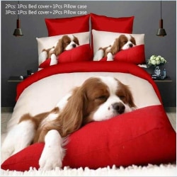 3D Animal Bedding Set Red Lovely Dog Pattern quilt cover red Queen 228x228cm(3Pcs)