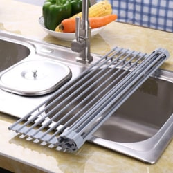 Multi-Use Folding Dish Drying Rack Kitchen Silicone Drainer black 15 tubes (L)