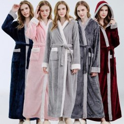 Flanell Pyjamasrockar Hooded Lace Up Nightgown Robe Dark Grey L