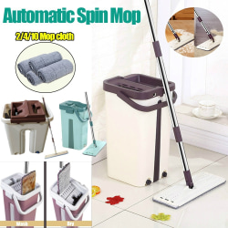 360 ° Rotation Flat Squeeze Mop Bucket Floor Cleaning Mop white Type B with 1 Mop 4 cloth