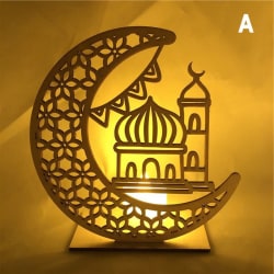 Led Moon Light Eid Mubrak Dekor trälykta Ramadan prydnad A