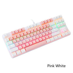 87 tangenter Mekaniskt tangentbord Wired Gaming Keyboard Pink White