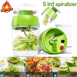5In1 Handhållen Spiral Grönsaksförstörare Slicer Justerbart rivjärn Green