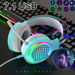 RGB Led Light 7.1 USB Gamer Headset-hörlurar för PS4 PS5 Fifa Black