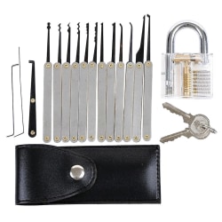 15 i 1 Lock Pick Training Tool Set Lockpicking Practice Tool Set med kristallhänglås och nycklar för låssmed nybörjare