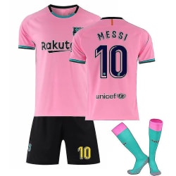 Barcelona tröja hemma och borta fotbollsuniform T-shirt nr 10 Messi tröja kostym fotbollströja med strumpor (barn)
