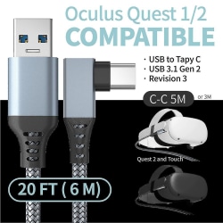 Länkkabel för Oculus Quest 2, snabbladdning & PC-dataöverföring USB C 3.2 Gen1 5gbps Pd-överföringsladdningskabel Vr Headset Link-kabel Grey 6M