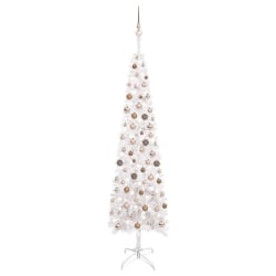 Smal plastgran med LED och julgranskulor vit 240 cm