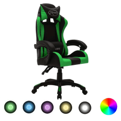 Gamingstol med RGB LED-lampor grön och svart konstläder Flerfärgsdesign