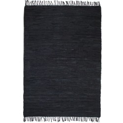 Handvävd matta Chindi läder 190x280 cm svart Svart