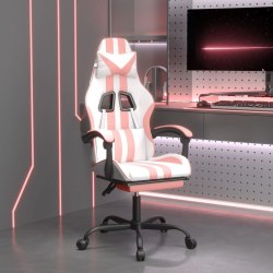Snurrbar gamingstol med fotstöd vit och rosa konstläder Rosa