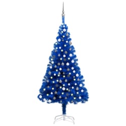 Plastgran med LED och julgranskulor blå 180 cm PVC