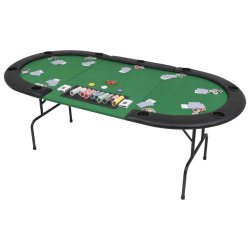 Hopfällbart pokerbord 9 spelare ovalt 3-sidigt grönt Grön