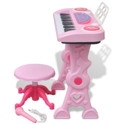 Keyboard med 37 tangenter för barn med pall och mikrofon Rosa