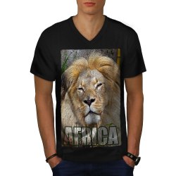 Afrika Lejon Vilda Djur Män Svart T-shirt med halsringning XL