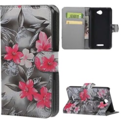 Plånboksfodral Sony Xperia E4 – Svartvit  med Blommor