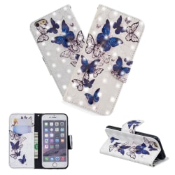 Plånboksfodral iPhone 8 – Blåa och Vita Fjärilar
