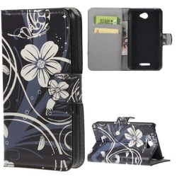Plånboksfodral Sony Xperia E4 – Svart med Blommor