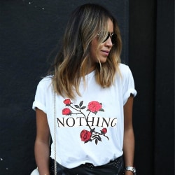 ingenting'' Print och Rose Dam T-shirt Kortärmad rund krage