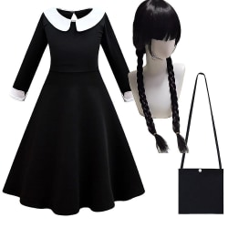 Onsdagar Addams 4-10 år Barn Flickor Cosplay Festklänning+väska+peruker/klänning+väska/peruker Fancy Dress Kostnad Dress and Wigs
