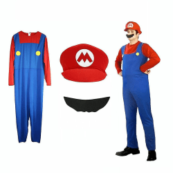 Super Mario Luigi Bros Cosplay Fancy Dress Outfit Kostym Girl Luigi L Men Mario S