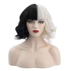 Cruella De Vil Peruker Dam Cosplay lockigt hår Kort vågiga peruker