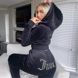 Dam sammet Juicy Träningsoverall Couture Träningsoverall Tvådelad Set Couture Sweatsuits Black