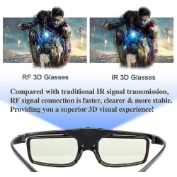 Rf 3d-glasögon Active Shutter Uppladdningsbar Lämplig för Rf 3d-TV och projektorer Rf 3d-glasögon 2-pack