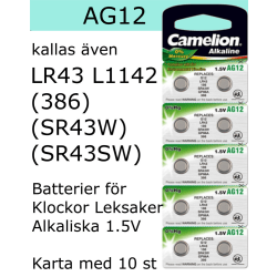 AG12 10-Pack Alk.1,5V Camelion LR43 ( 386 SR43W SR43SW )