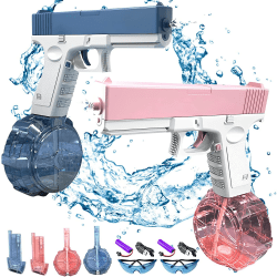 2-pack Automatisk elektrisk vattenpistol med en knapp sommarfestleksaker blå och rosa Blå och rosa