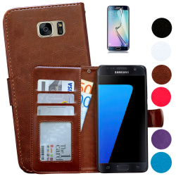 Läderfodral / Plånbok - Samsung Galaxy S7 + Skärmskydd Brun