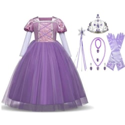 Prinsesse kjole Rapunzel Tangled kostume + 7 ekstra tilbehør Purple 140  cm