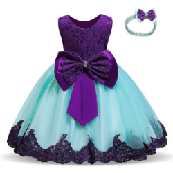 Prinsess fest klänningar med fluga och pannband Purple 110