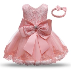 Prinsess fest klänningar med fluga och pannband Pink 100