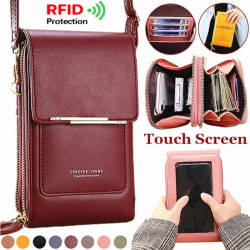 Crossbody axelväska för kvinnor Mobiltelefon,korthållare plånbok  Red Wine