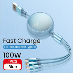 3-i-1 indragbar kabel - Lightning, USB-C, Micro USB Blue M