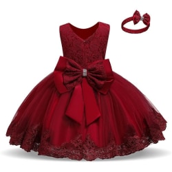 Prinsess fest klänningar med fluga och pannband Red 90 cm